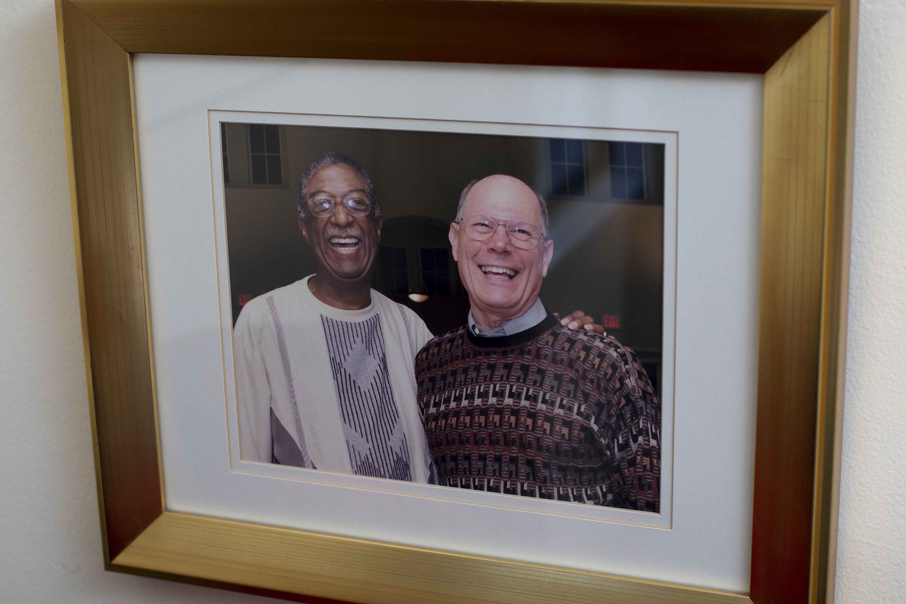 Cliff Shockney poses with late partner Gregg Anthony Kerley &mdash; known to friends as Tony &mdash; at a wedding shortly before his 2011 death. “It’s the best picture of both of us together. I don’t know what tickled us so much,” Shockney says.